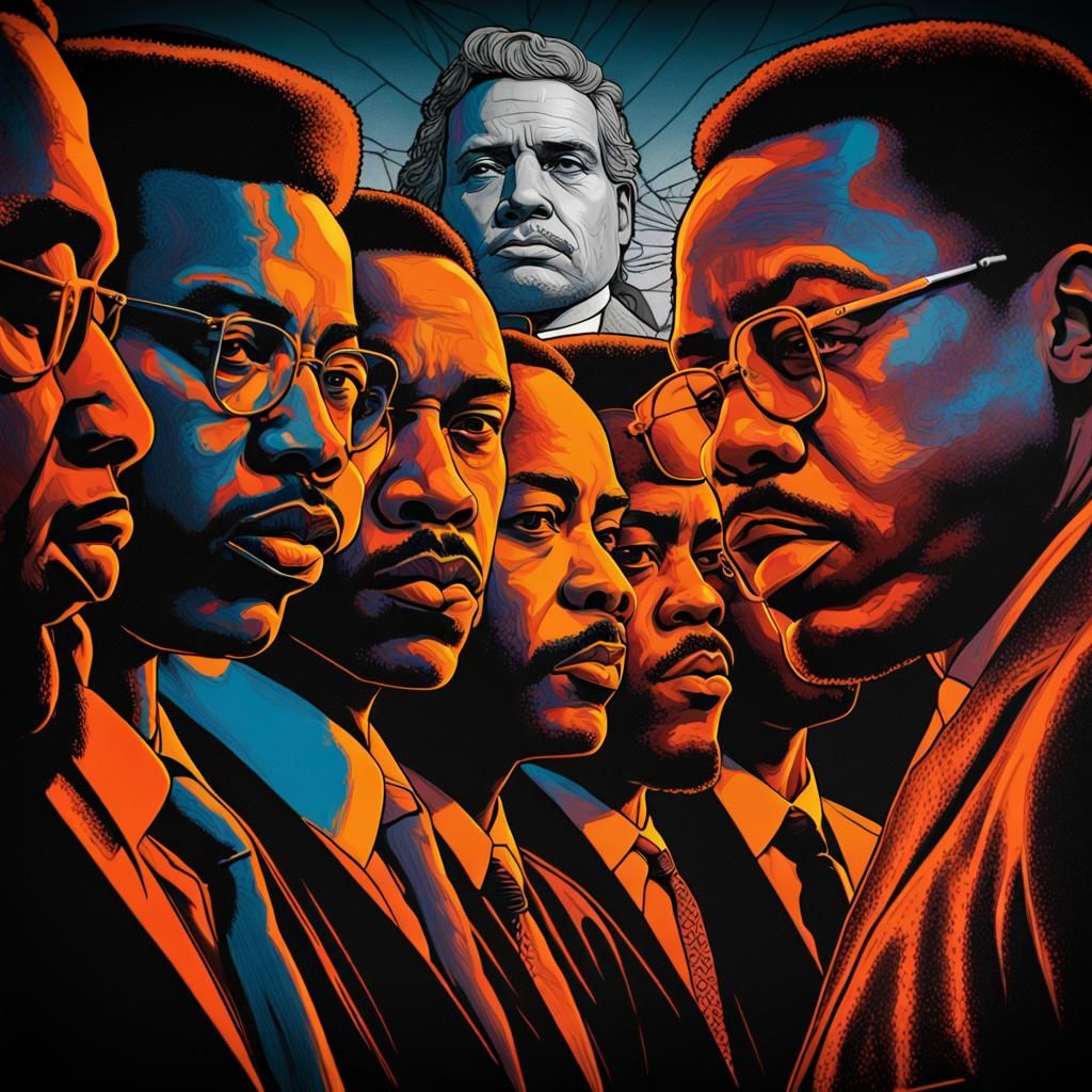 Mount Rushmore with Civil Rights Leaders in Line Art