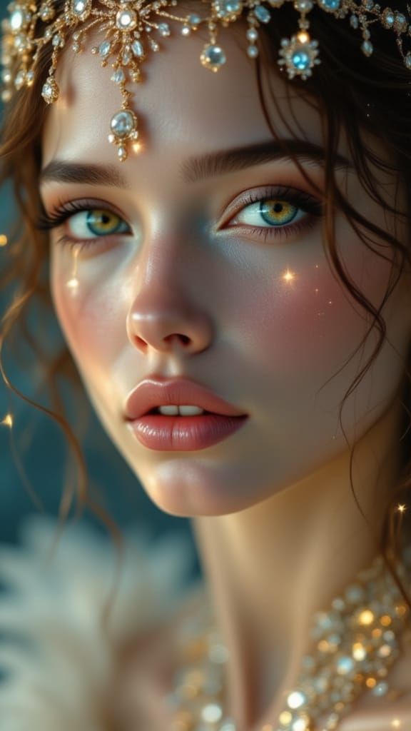 Ethereal Woman with Diamond Tears: Pre-Raphaelite Style