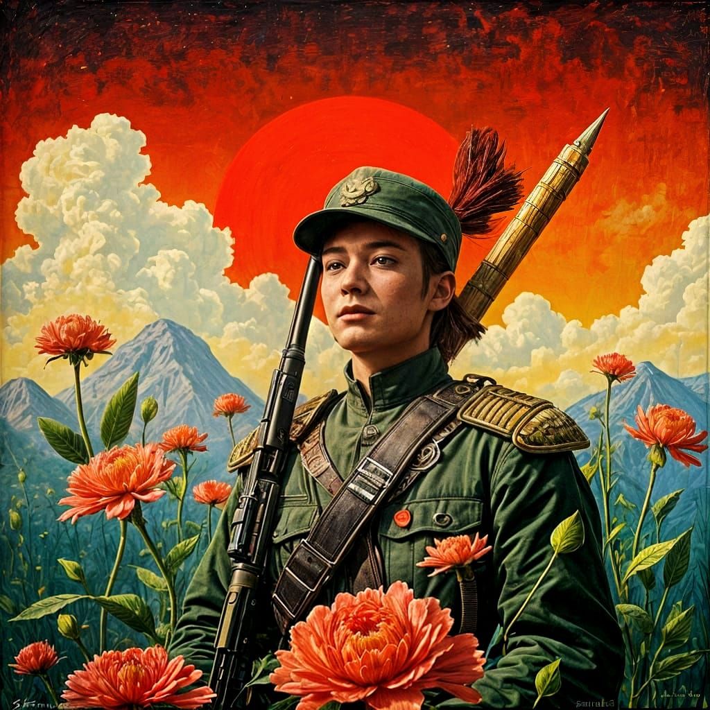 Psychedelic Soldier in Vibrant Forest