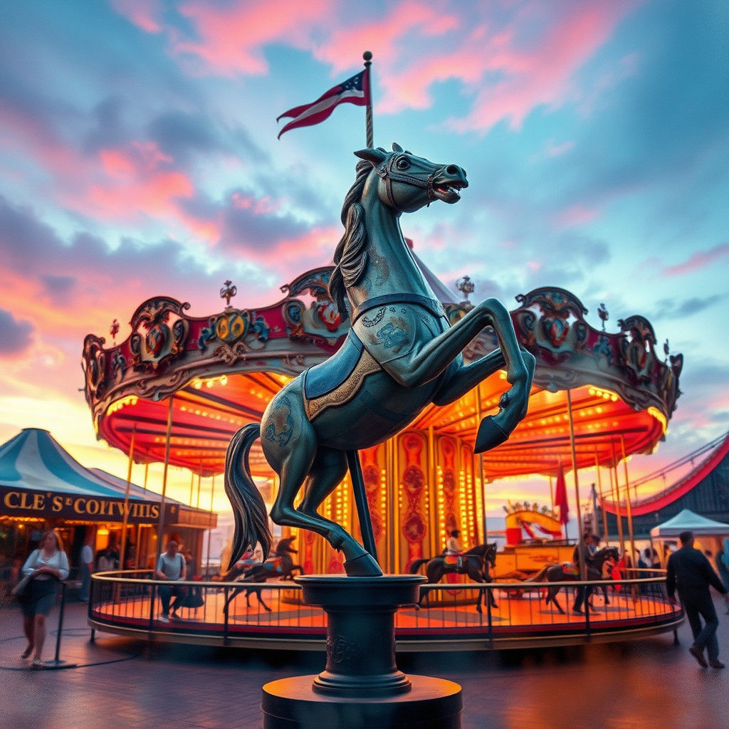 Magical Carnival Carousel in Surreal Watercolor Hues