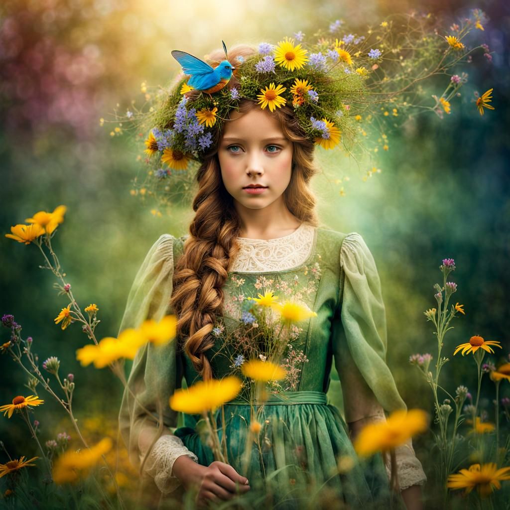 Whimsical Fantasy: Woman, Fairy, and Wildflower Metamorphosi...
