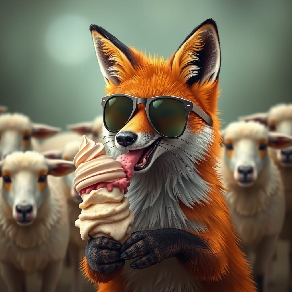 Fox with Sunglasses Enjoys Ice Cream