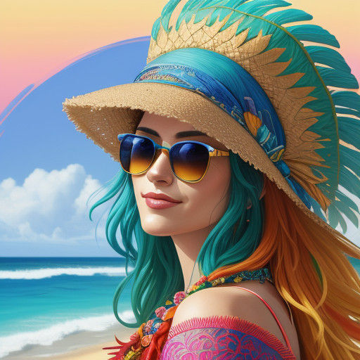 Vibrant Art Nouveau-Inspired Beach Goddess
