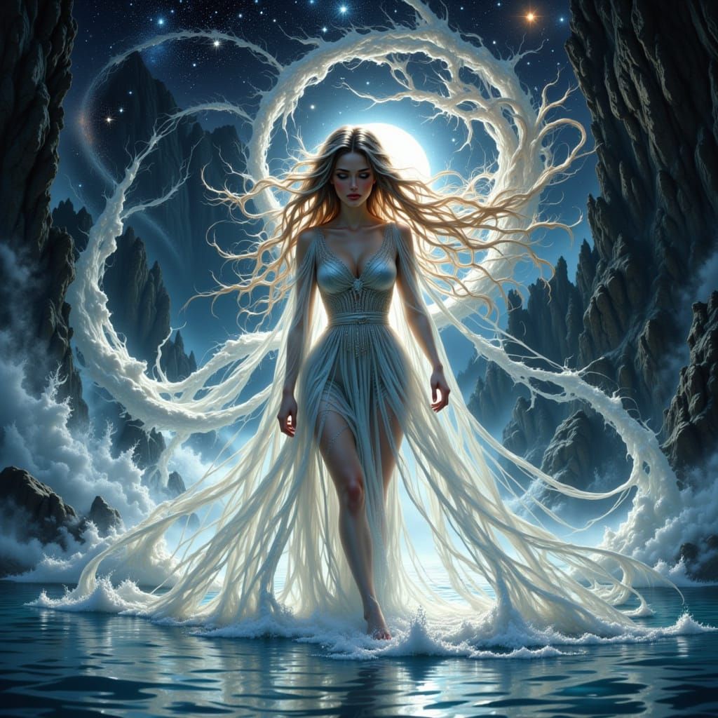 Celestial Goddess Emerges from Liquid Starlight