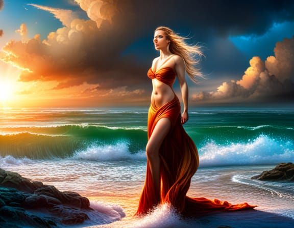 Aphrodite Emerges from Ocean in Diamond Halo