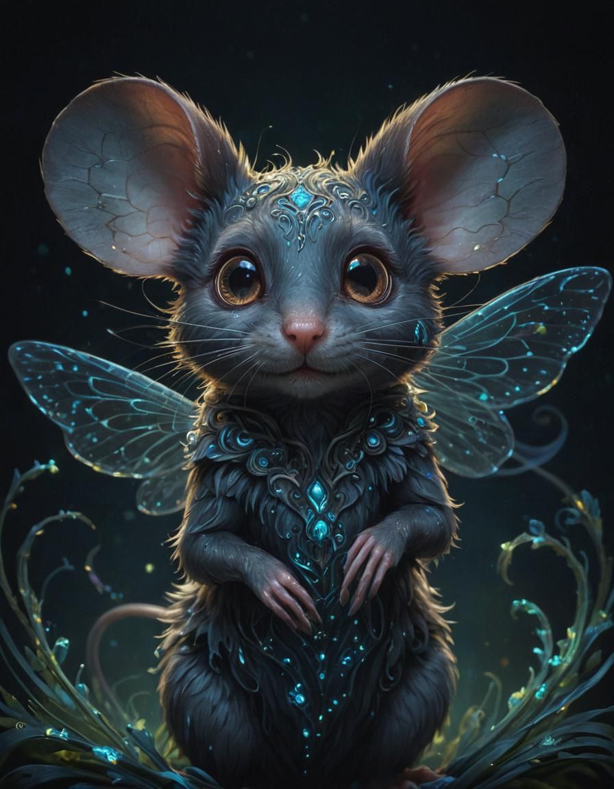 Bioluminescent Fairy Mouse Portrait in Anime Style