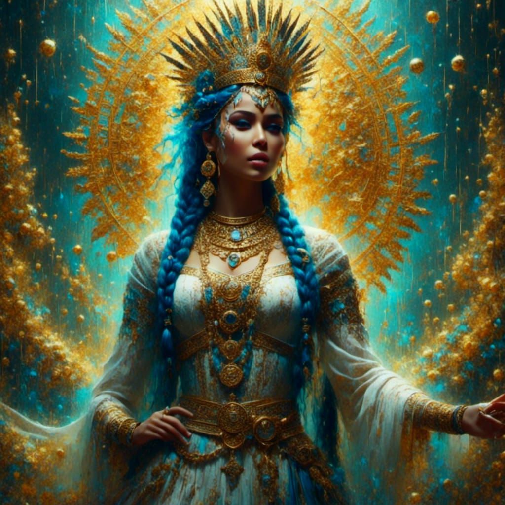 Majestic Queen with Glitched Lines and Quick Strokes