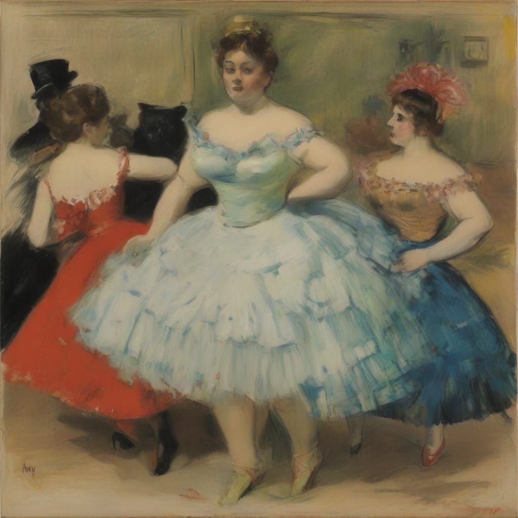 Dancing Cat in Showgirl Era, Degas and Picasso Style