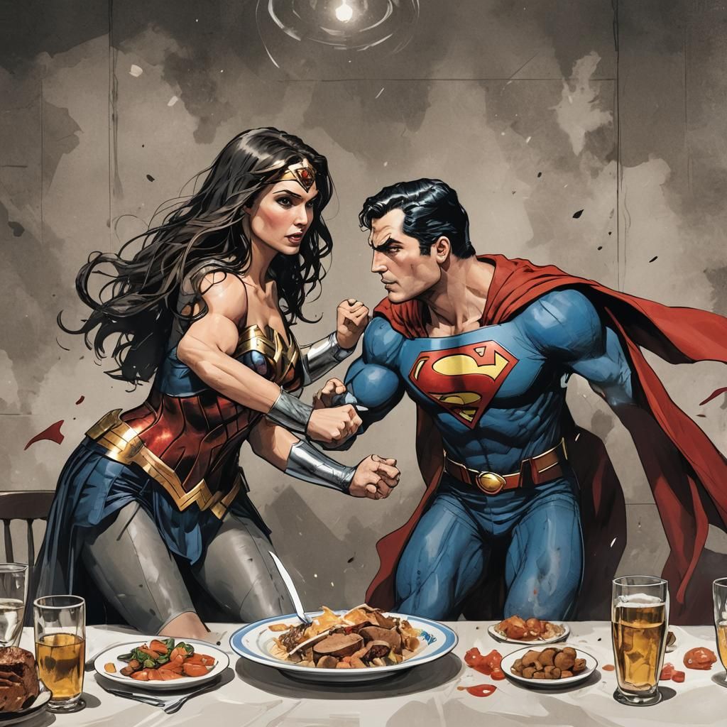 Superman and Wonder Woman's Dinner Battle