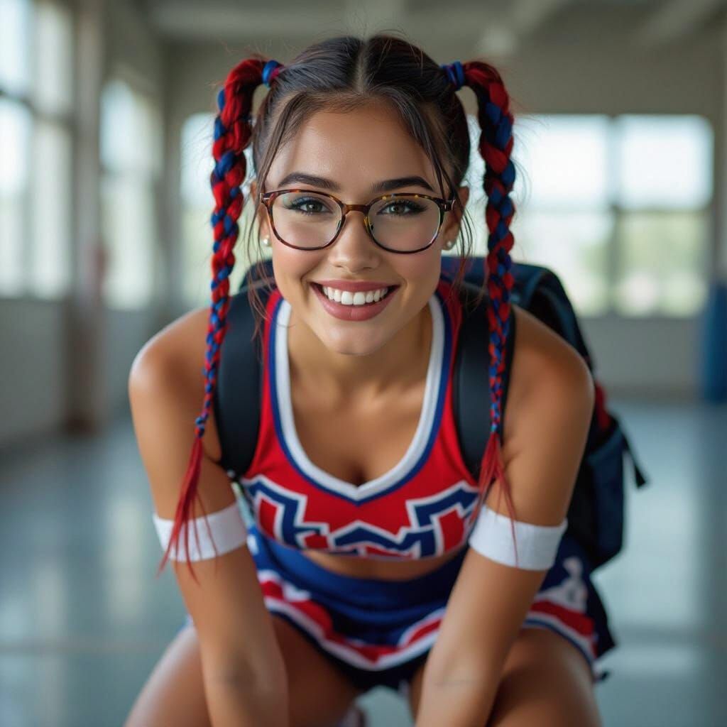 Shy Cheerleader in Vibrant Team Colors
