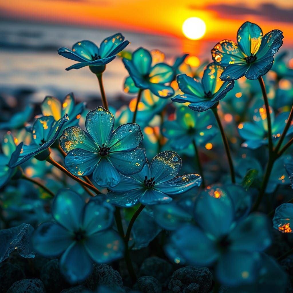 Surreal Sea Glass Flowers Bloom Reflecting Memories