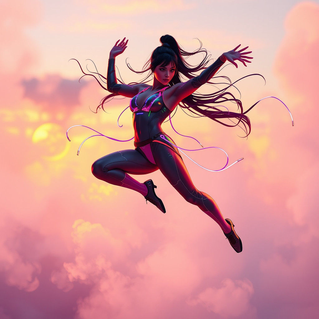 Vibrant Dancer in Vaporwave Sunset Hues