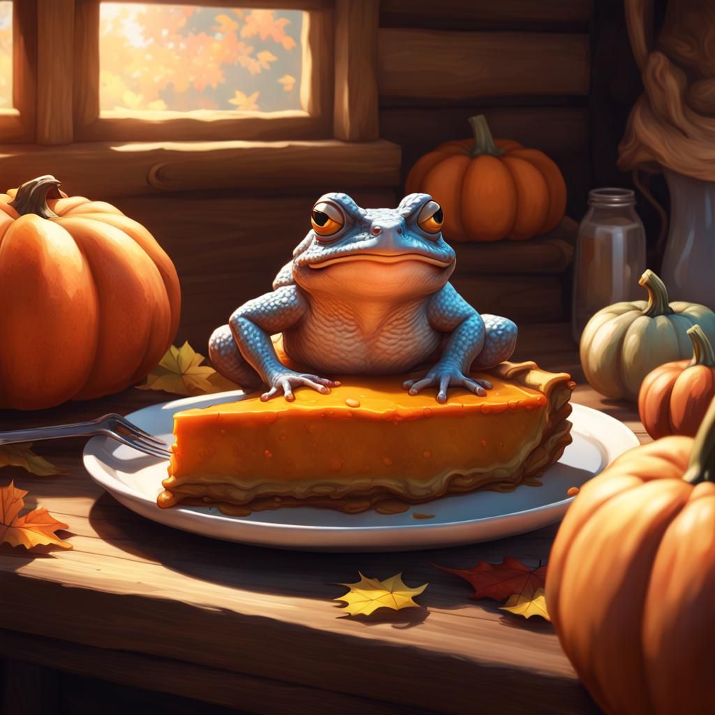 Toad on Pumpkin Pie Portrait in Cozy Cabin