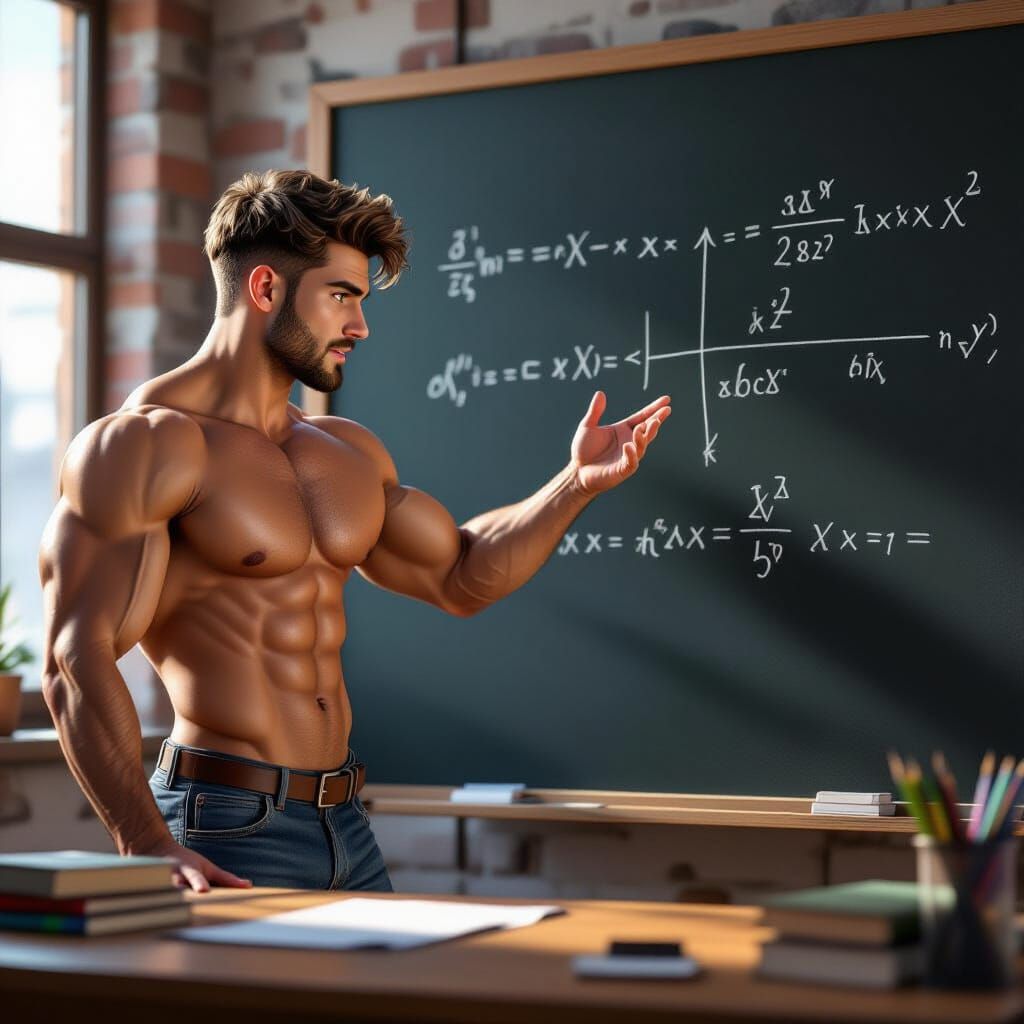 Muscular Man Teaching Math with Dynamic Energy