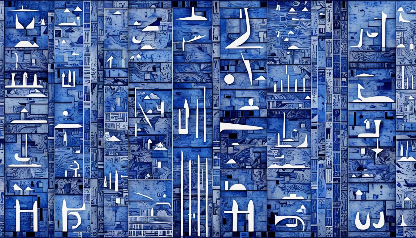 Glitch Art: Egyptian Hieroglyphs in Delft Blue
