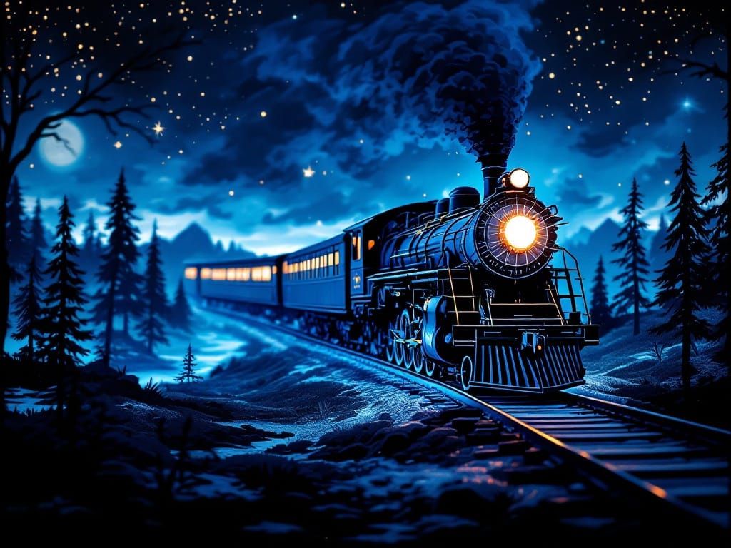 Intricate Grisaille Train Diorama in 3D Papercut Style