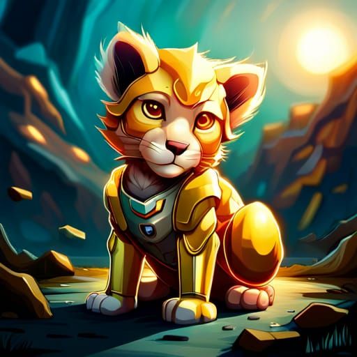 Futuristic Gold and White Robot Lion Cub
