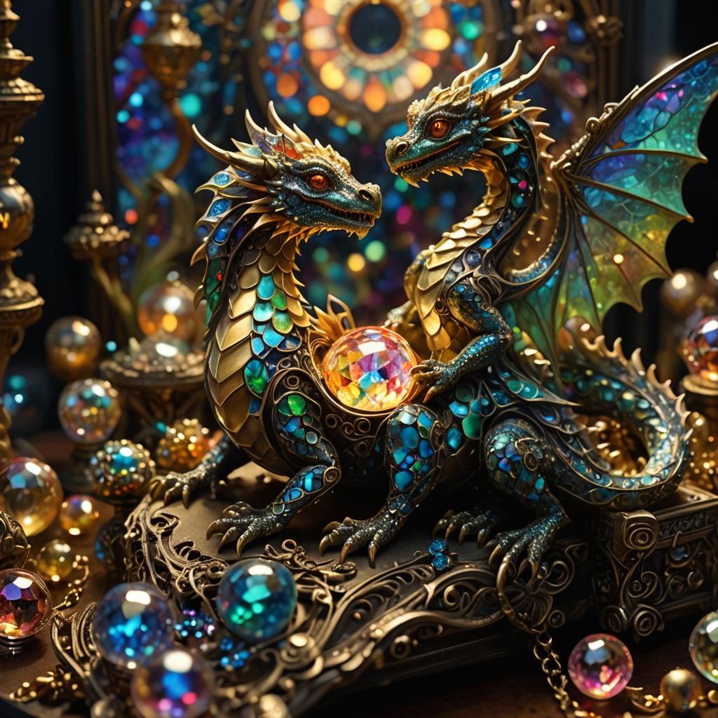 Iridescent Dragon in Glowing Glass Jewelry Box