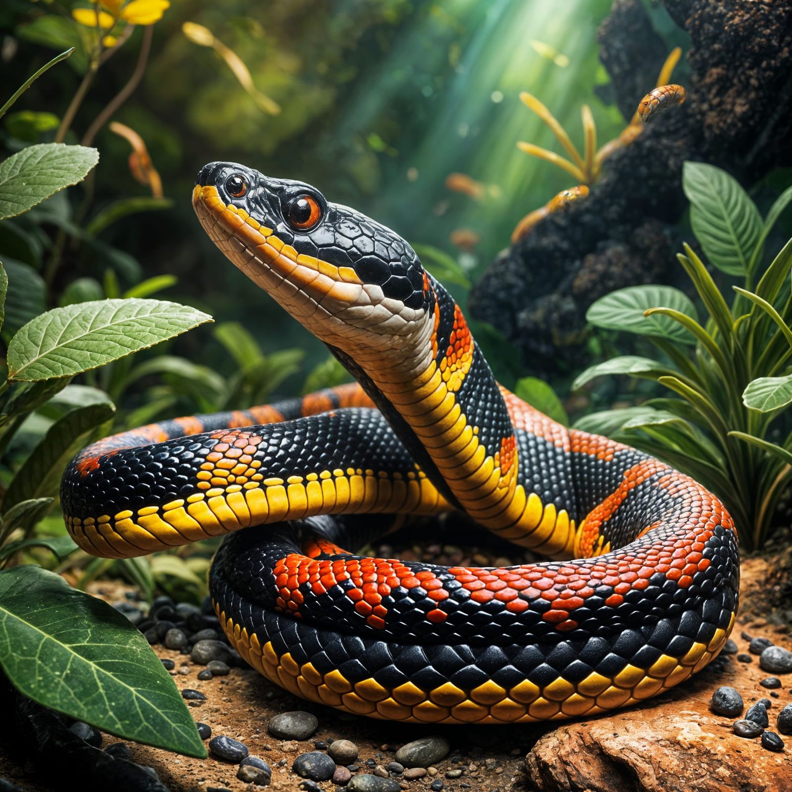 Hyperrealistic Coral Snake in Colorful Habitat