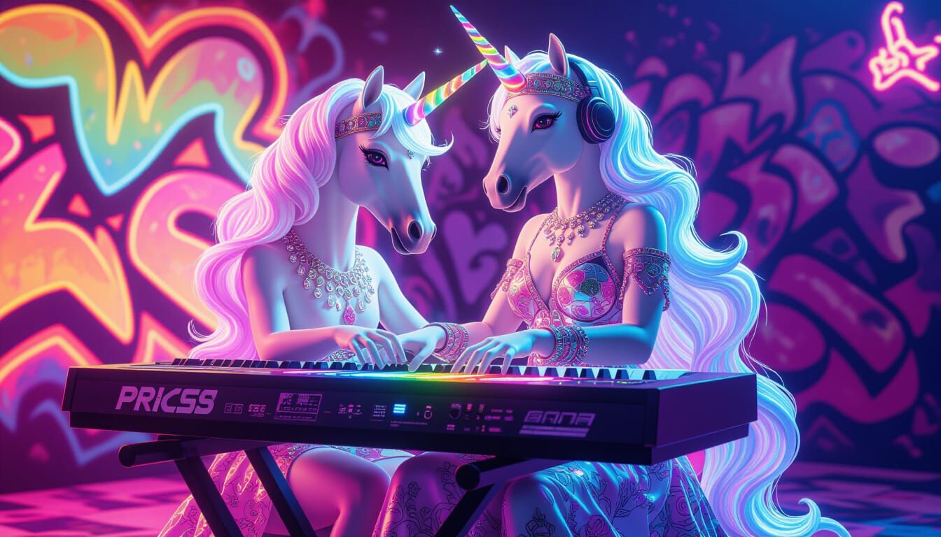 Crystal Unicorn Plays Keyboard at Vaporwave Concert