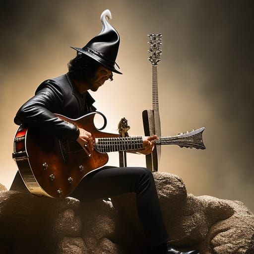 Surreal Devil's Crossroads Bargain with Guitar Player