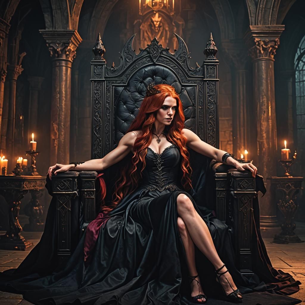Vampire Queen on Throne in Dark Fantasy Art