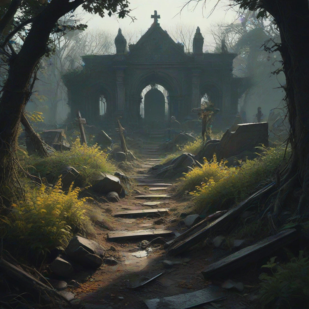 Abandoned Graveyard Unveils Dark Secrets in Ominous, Earthy....