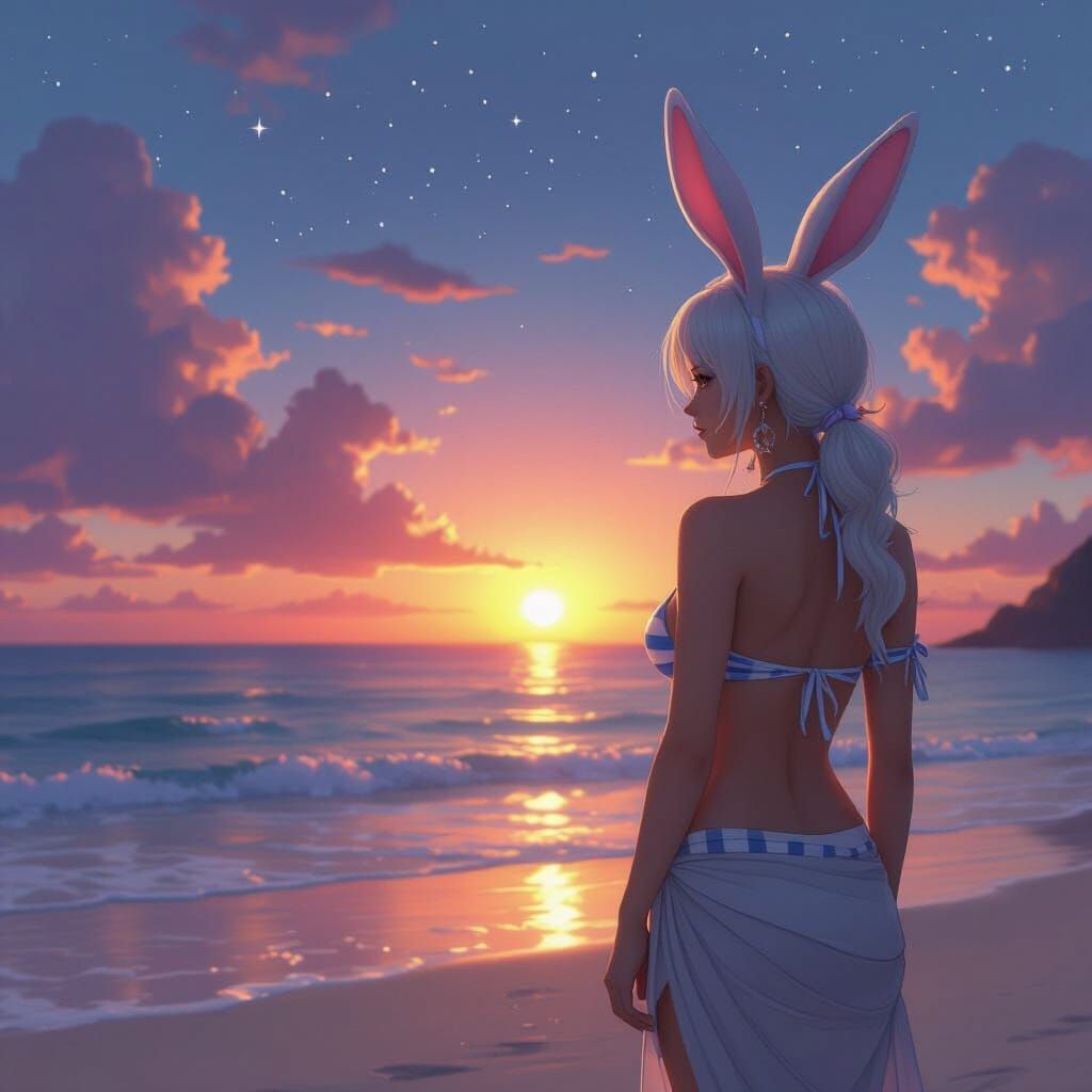 Viera Woman on Beach at Sunset