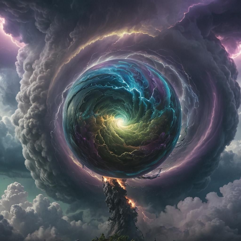 Iridescent Orb Above Tornado, Digital Art