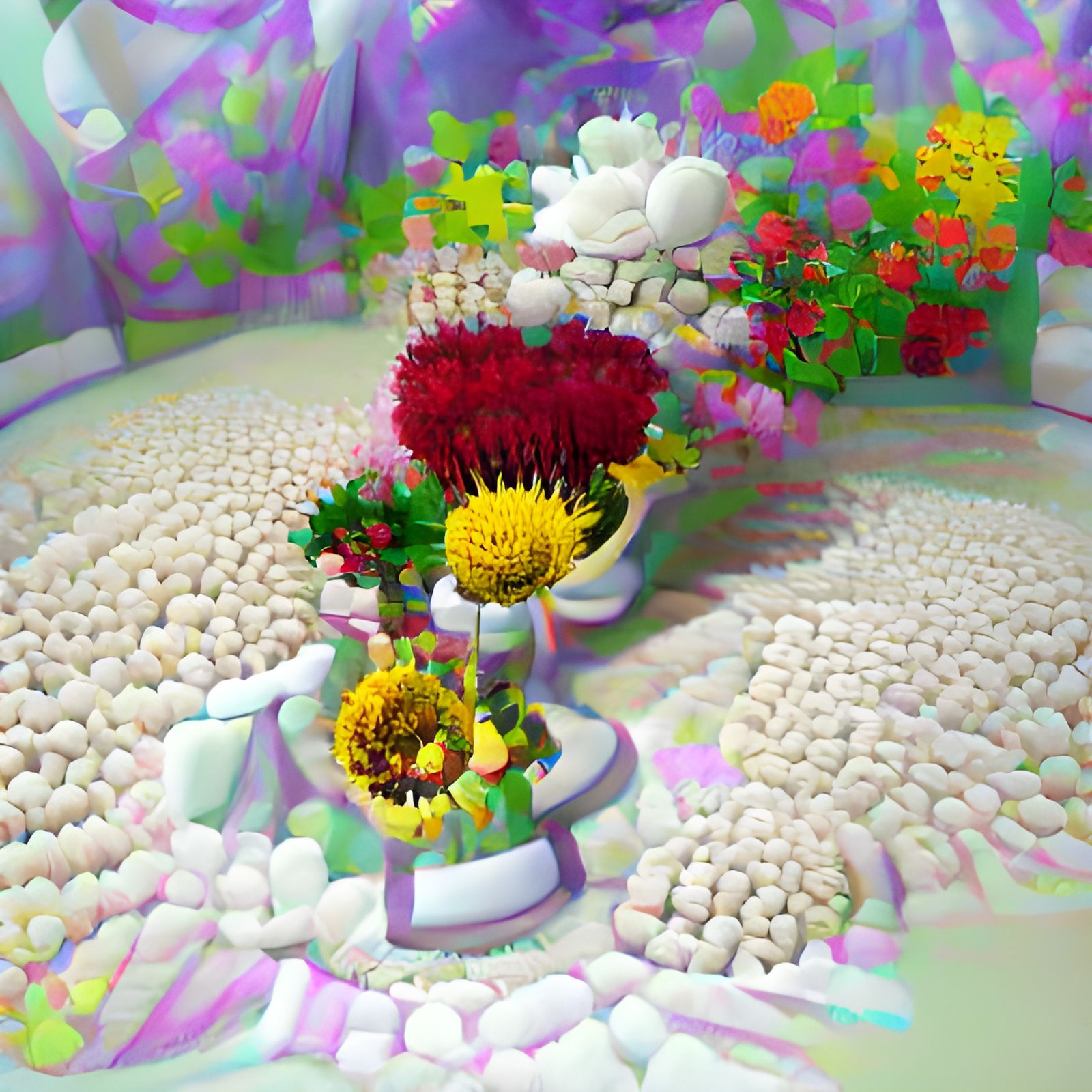 Sacred Garden: A Colorful Surrealist Painting