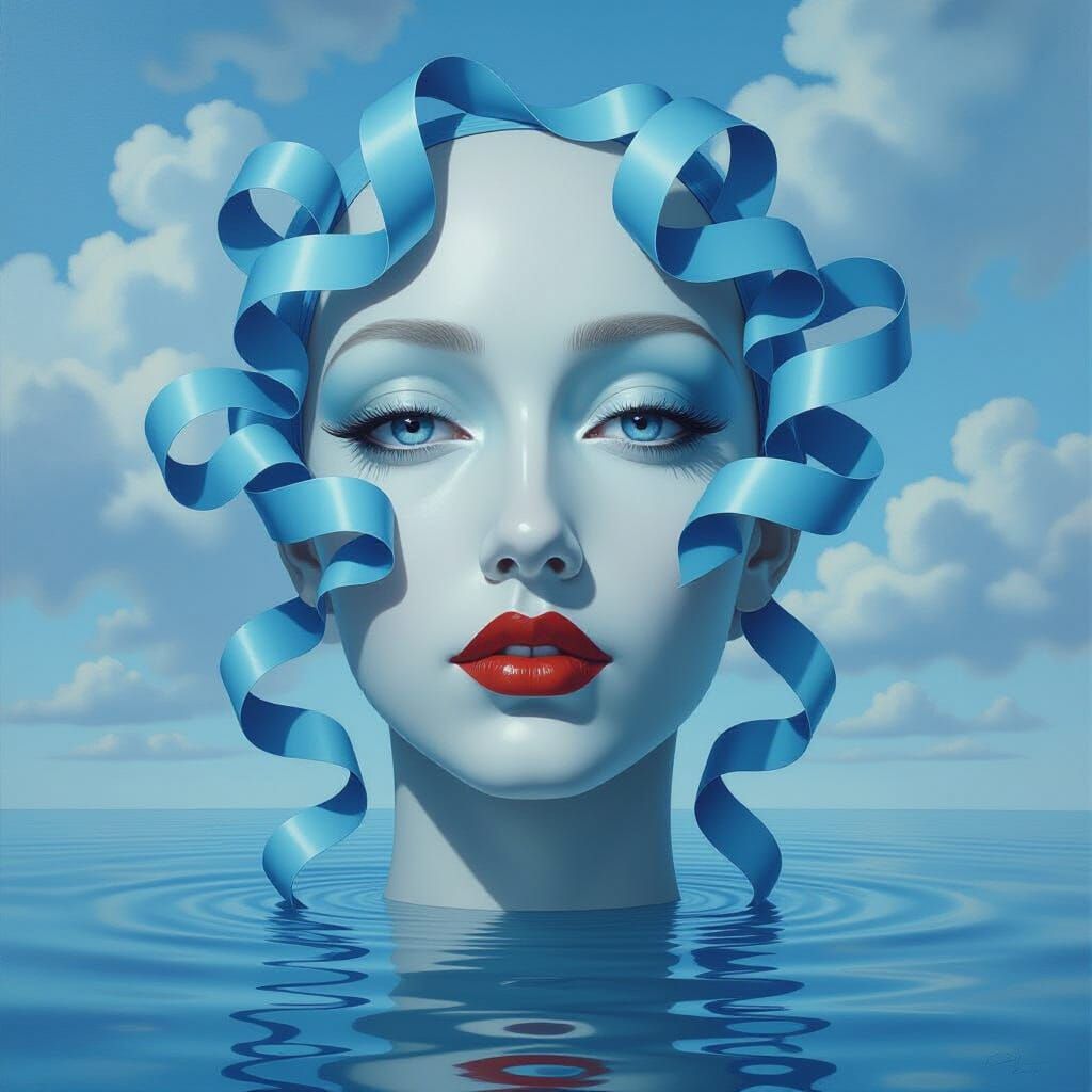 Surreal Female Face Made of Flowing Ribbons