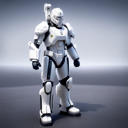 Futuristic Spartan in White Mech Suit