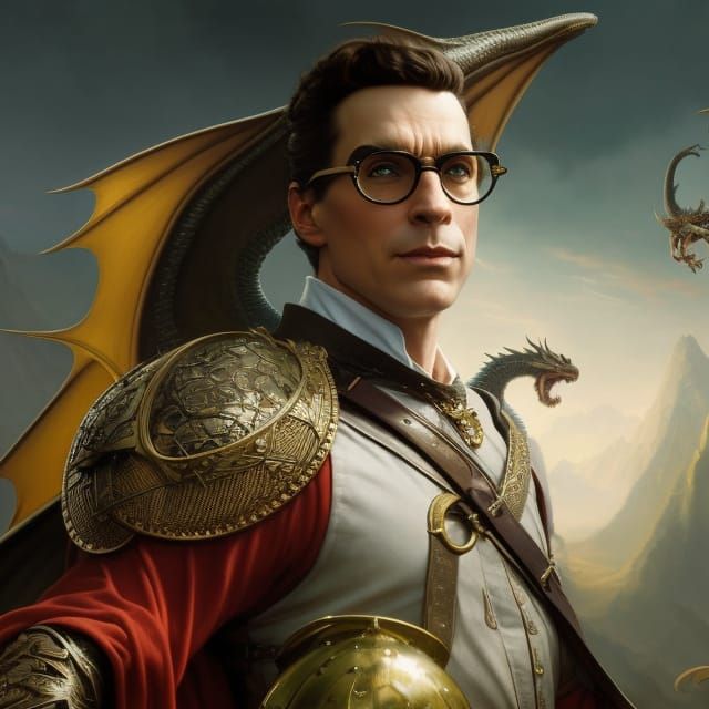 Nerdy Dragon Rider in High Fantasy Style