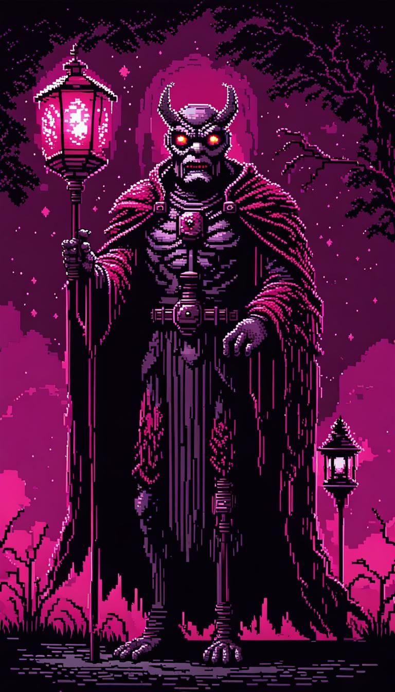 Detailed Pixel Art of Mothman with Lantern