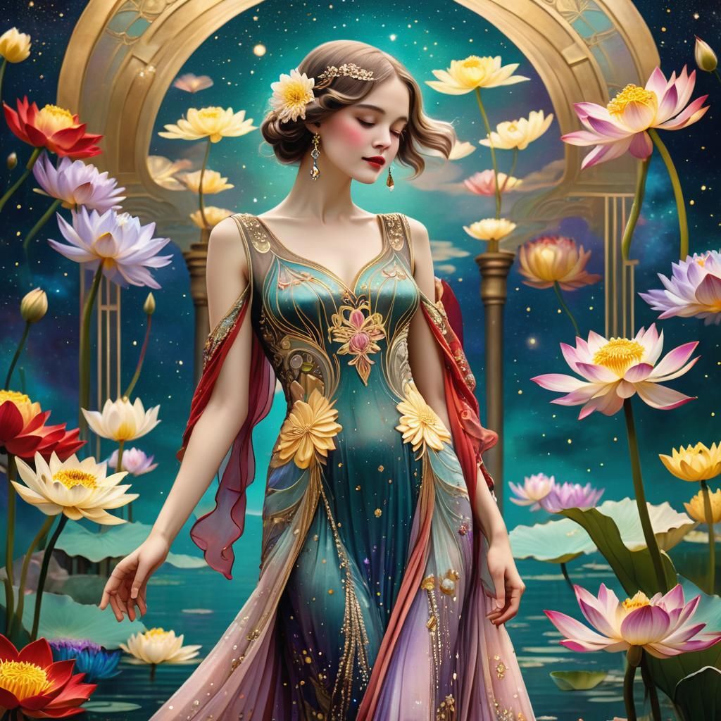 Woman Lotus Mucha Style