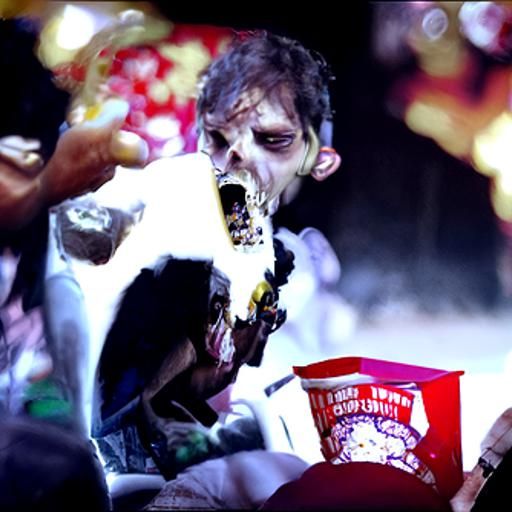 Zombie Eating Popcorn: A Humorous Undead Scene