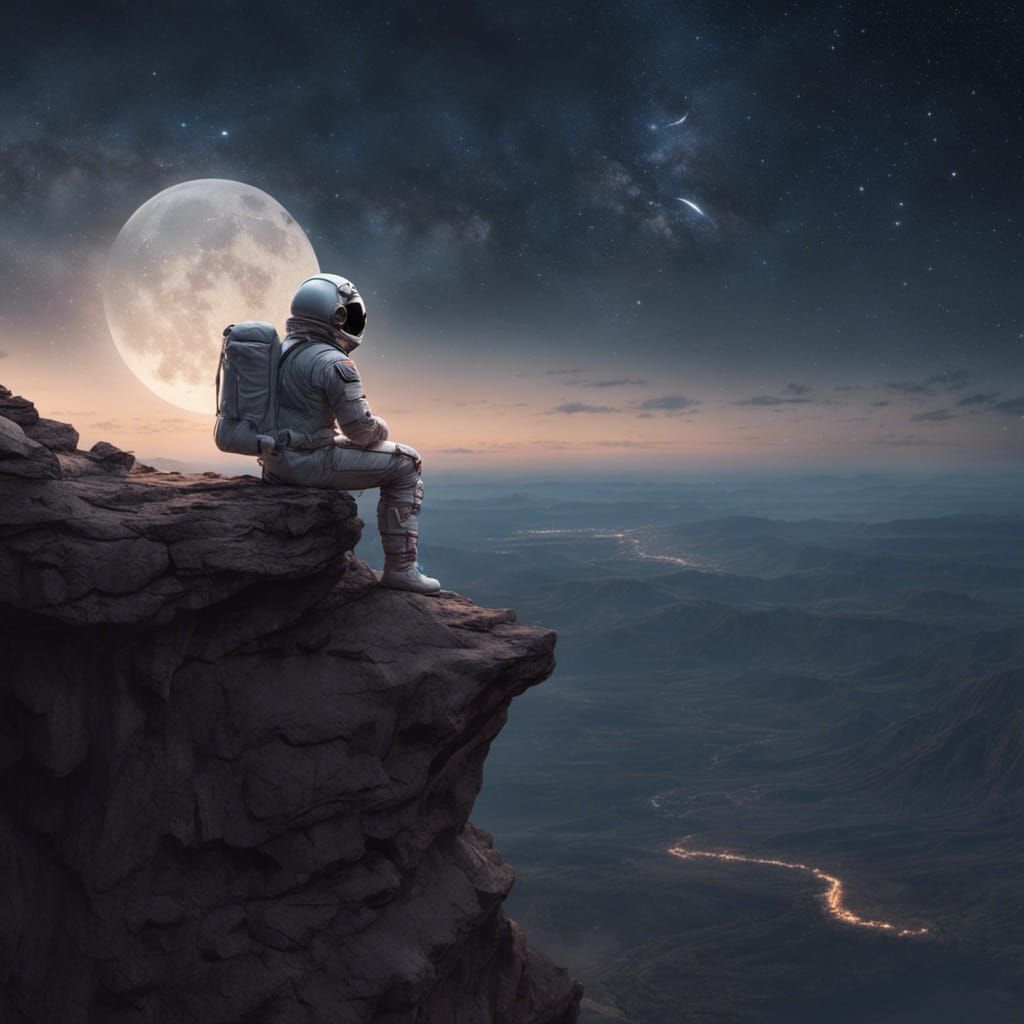 Astronaut Contemplates Starry Sky in Matte Painting