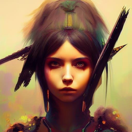 Furry Gothic Warrior Girl Portrait in Fantasy Art Style