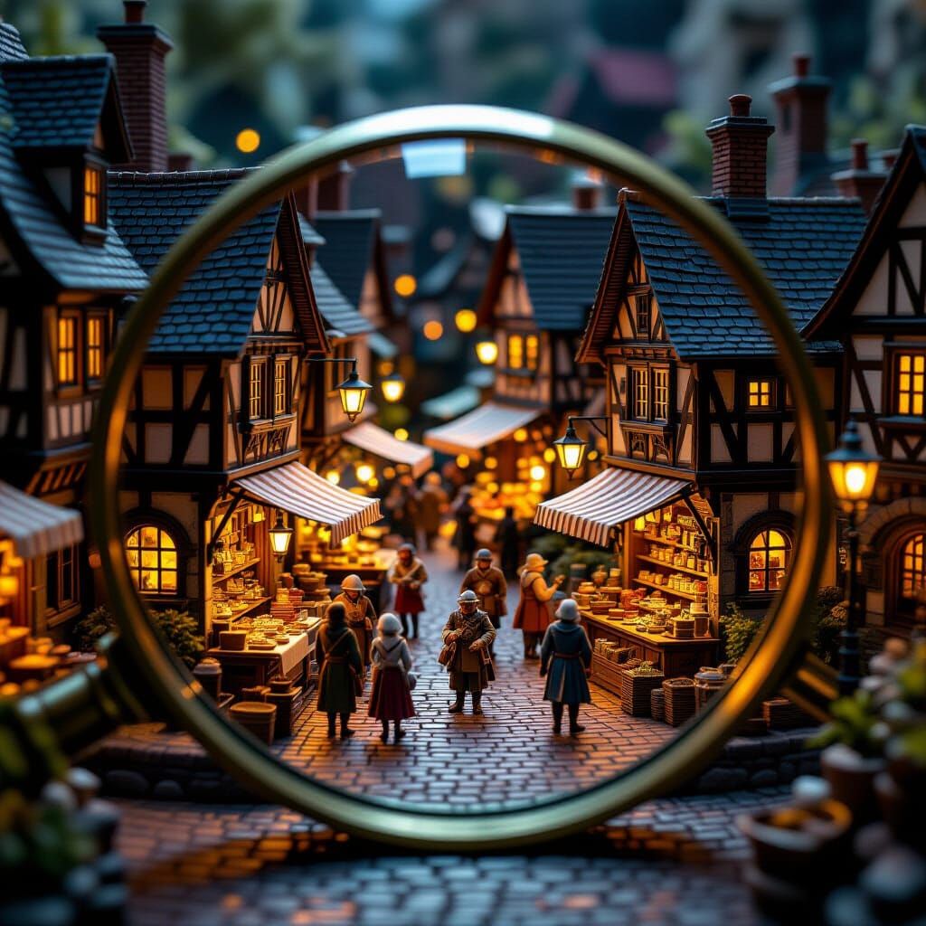 Detailed Miniature Medieval Marketplace Diorama with Steampu...