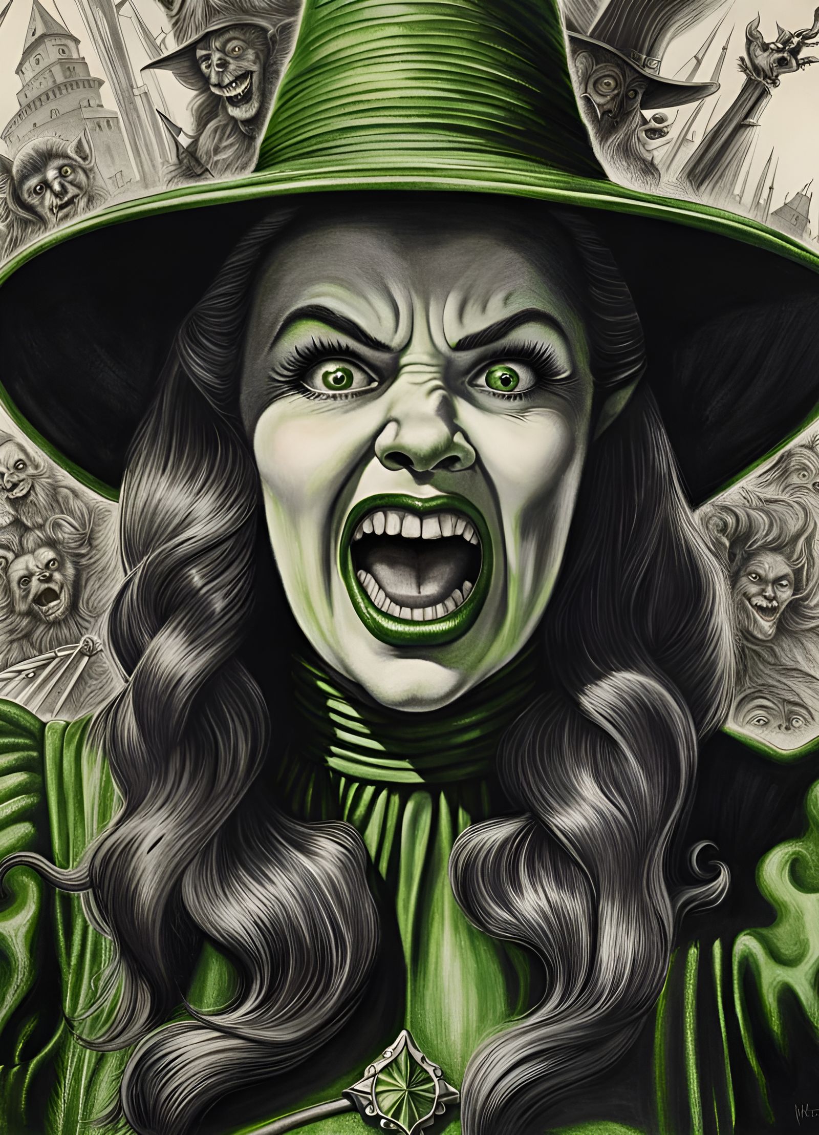 Terrifying Wicked Witch of the West in Charcoal