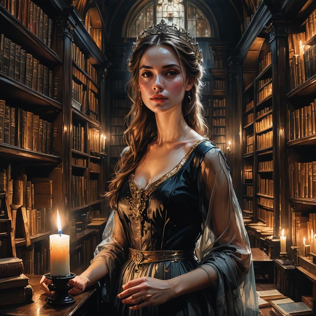 Princess in Candlelit Library: Alcohol Ink Surrealism