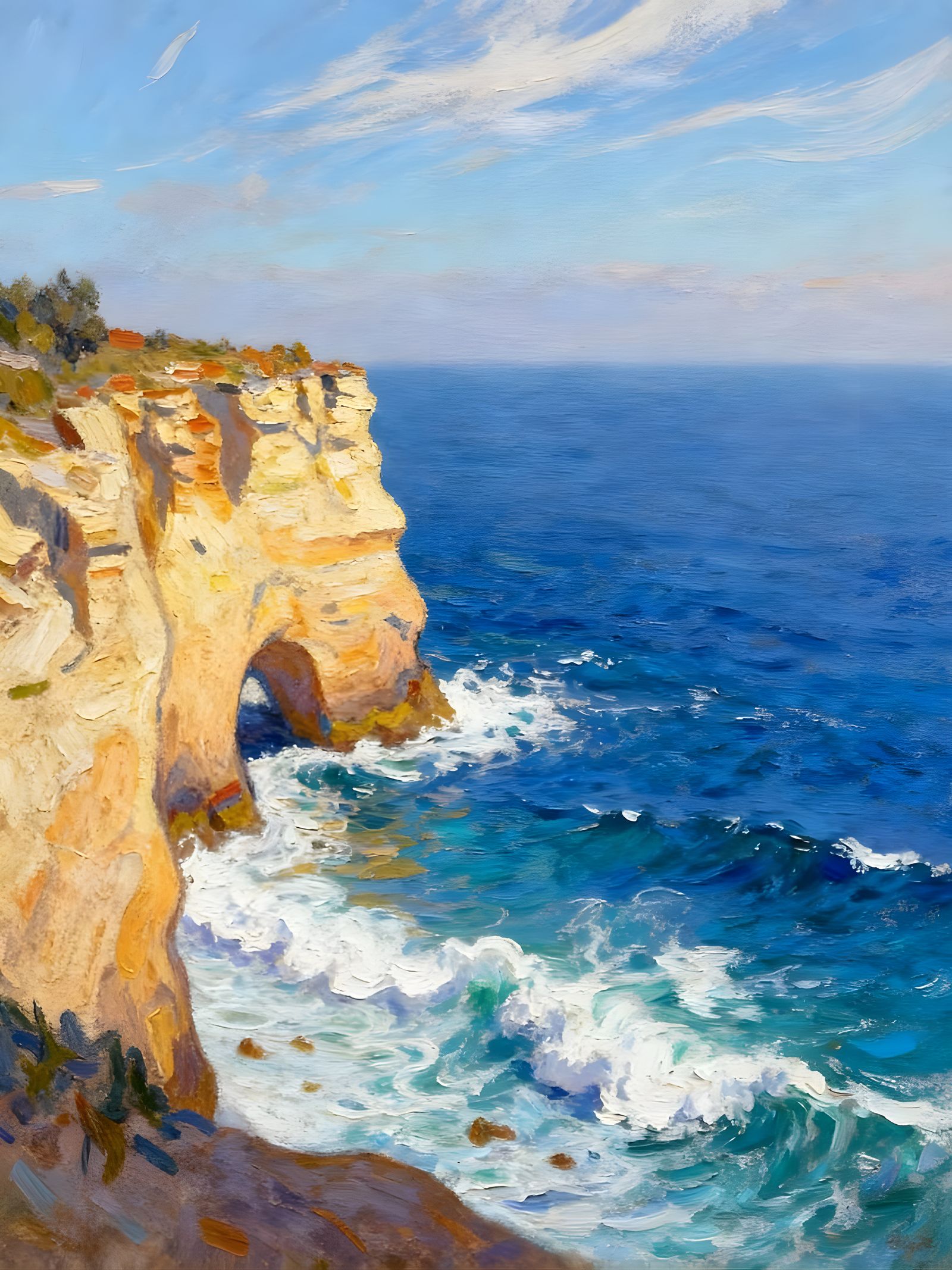 Neo-Impressionist Cliffs Overlooking Cerulean Sea