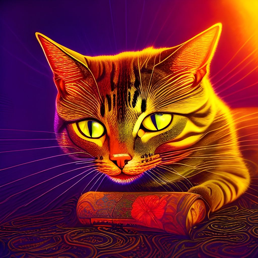 Psychedelic Cat in Golden Hour: Intricate Fantasy Art