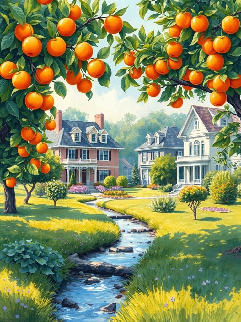 Victorian Luxury Orchard in Neo-Impressionist Style