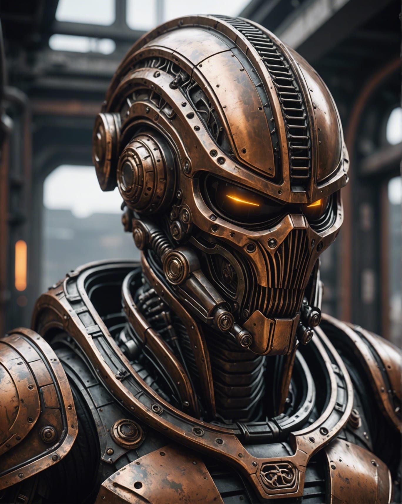 Alien Brass Legion Warrior in Dystopian Setting