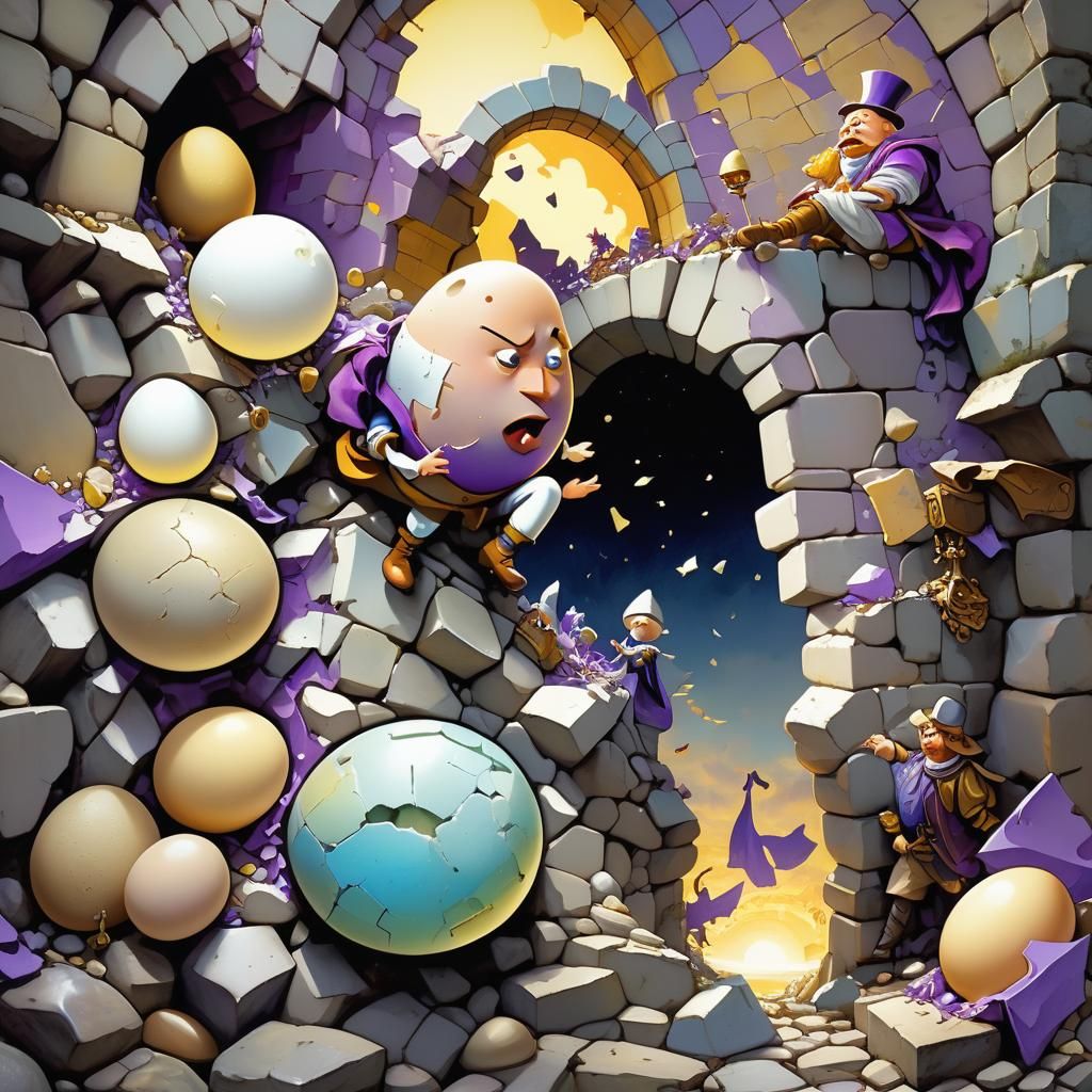 Humpty Dumpty's Surreal Demise: A Fantasy Illustration