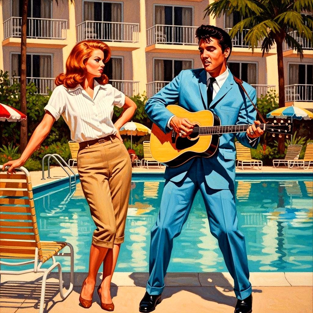Elvis and Ann-Margret: Rockwell-Style Oil Painting