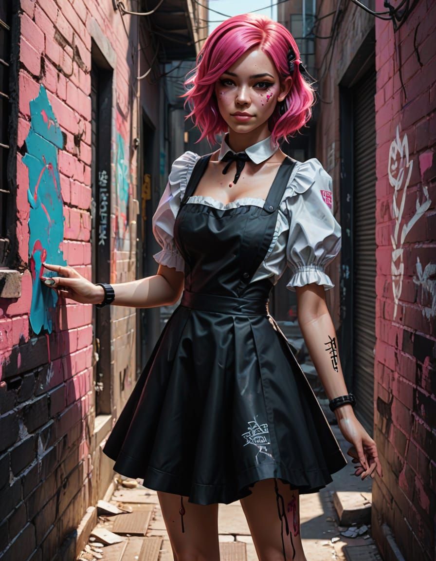 Enchanting Dark Fantasy Maid in Vibrant Digital Art