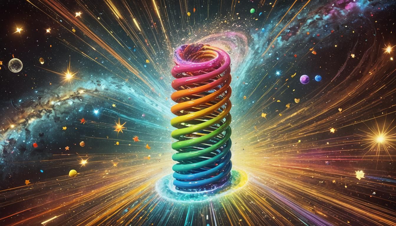 Colorful Spring Funnel Rotating in Space: Digital Art