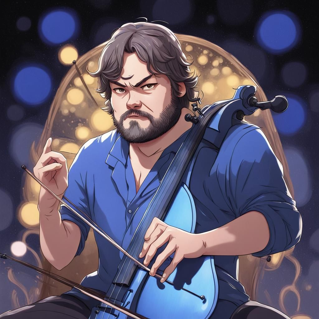 Person Playing Cello in Anime Style